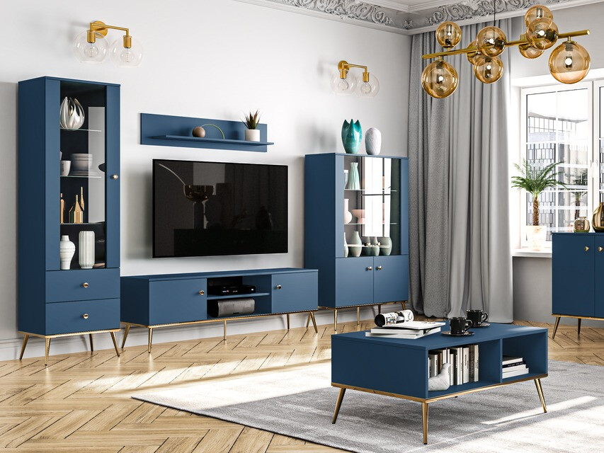 TV-meubel Flonovu 104 (Donkerblauw + Gouden)
