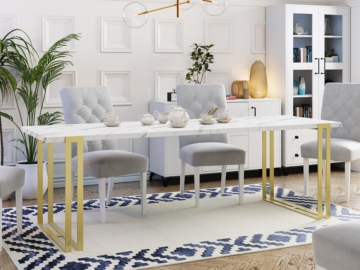 Tafel Comfivo 179 (Wit Marmuro + Gouden)