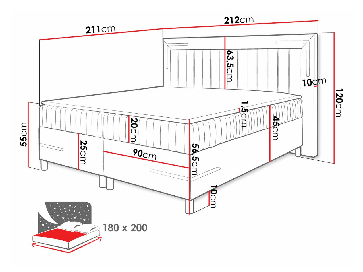 Boxspring Baltimore 188 (Velluto 15)