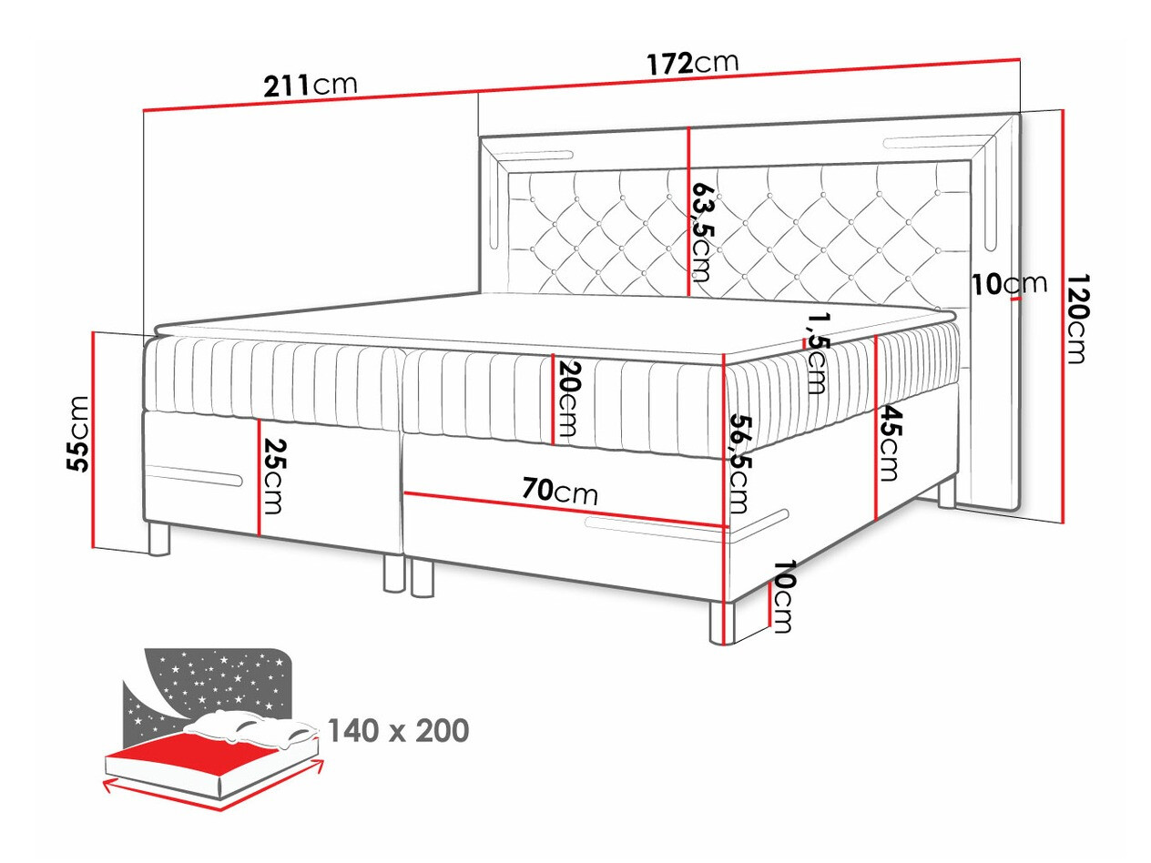 Boxspring Baltimore 189 (Velluto 14)