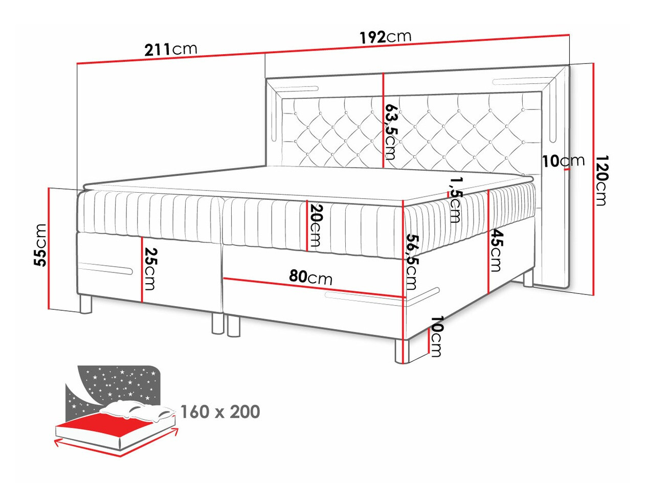Boxspring Baltimore 189 (Velluto 14)