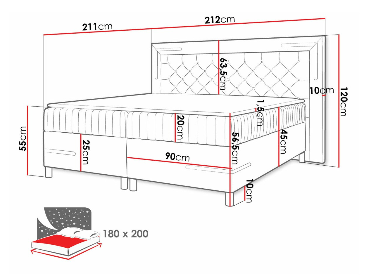 Boxspring Baltimore 189 (Velluto 14)