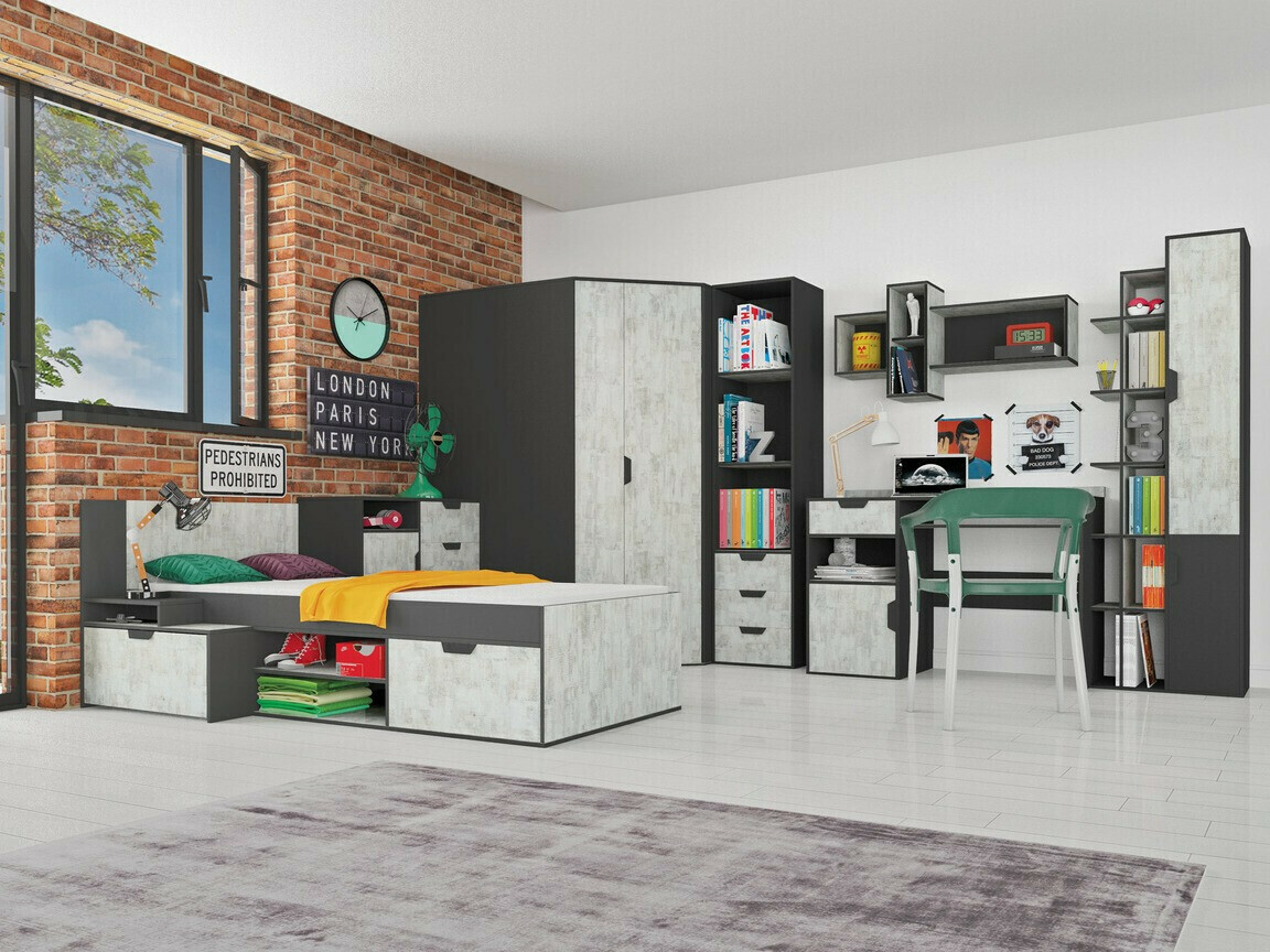 Hoekkledingkast Tenmele 100 (Grijs + Grafiet)