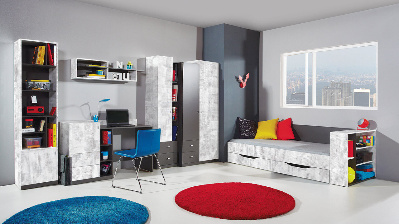 De reeks van de kinderkamer Omaha F128 (Grafiet + Grijs)