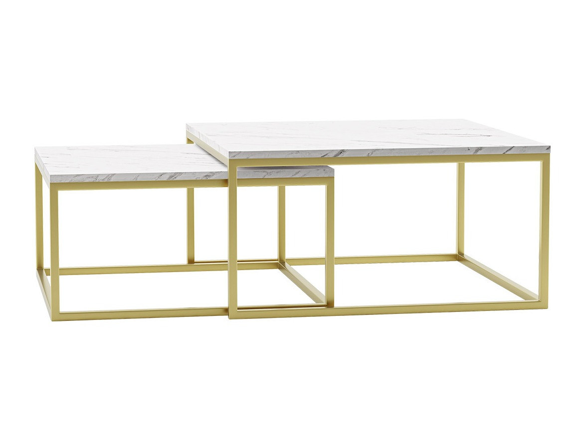 Salontafel set Oswego 102 (Wit marmer + Gouden)