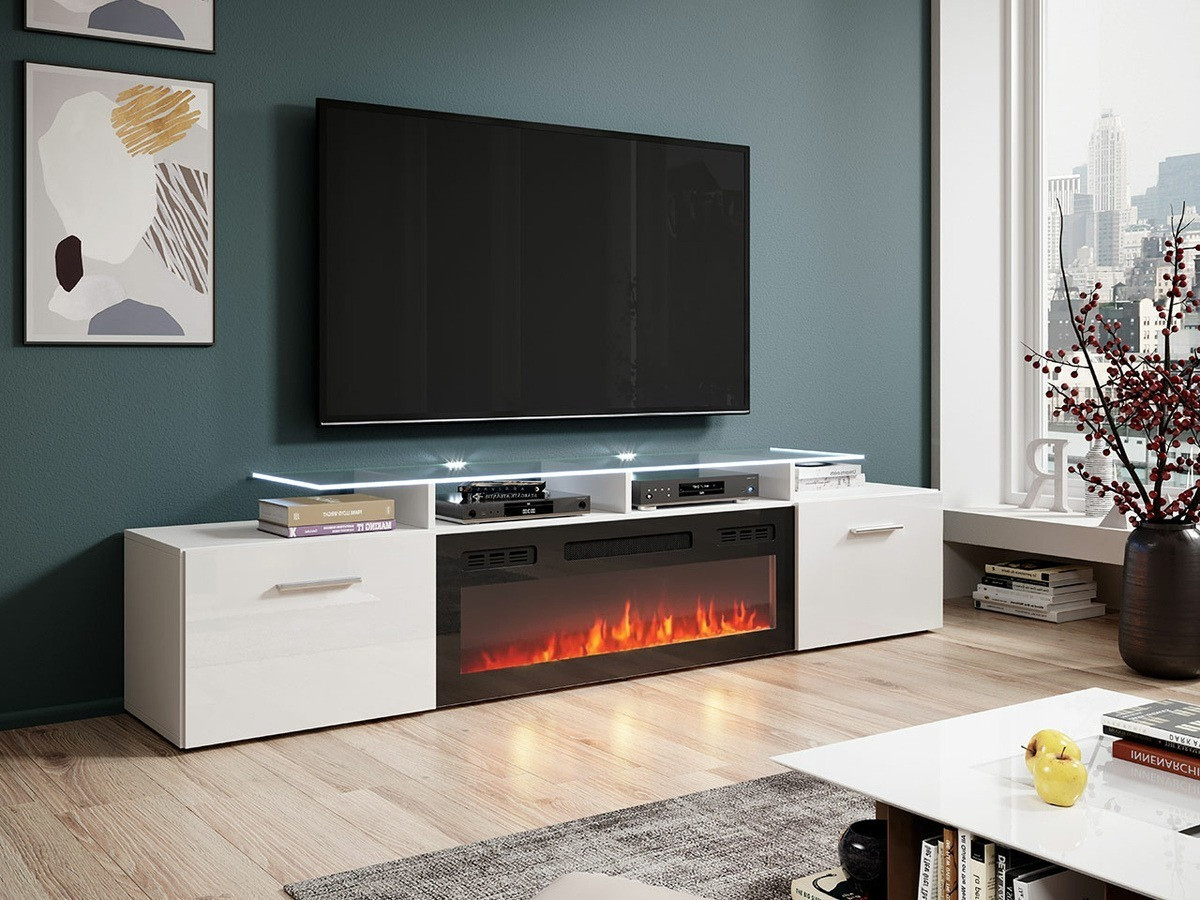 TV-meubel Charlotte 155 (Wit + Glanzend wit)