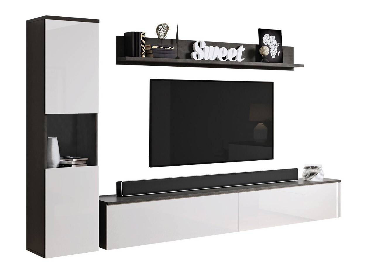 Woonkamerset Sarasota 130 (Donkergrijs + Glanzend wit)