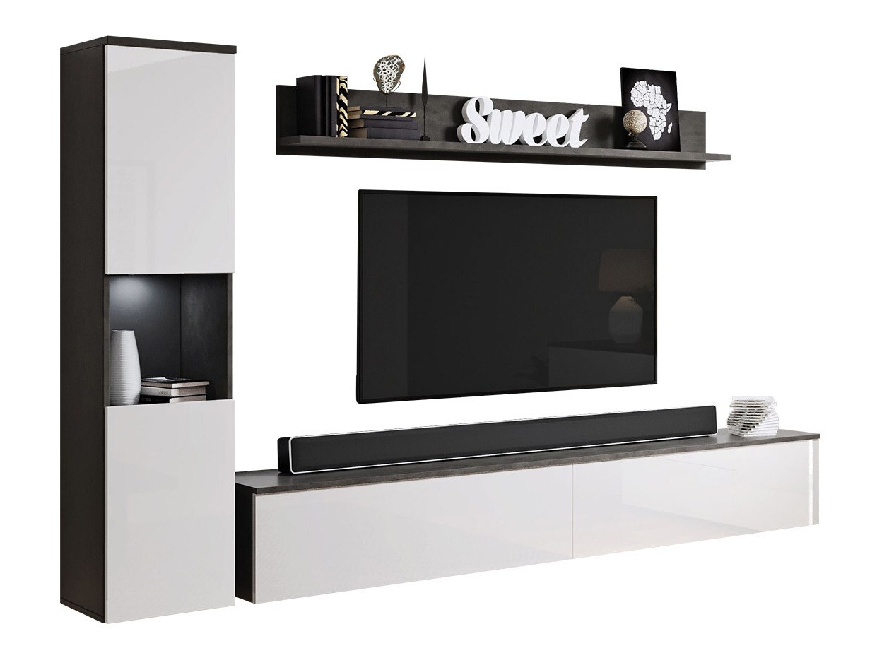 Woonkamerset Sarasota 130 (Donkergrijs + Glanzend wit)