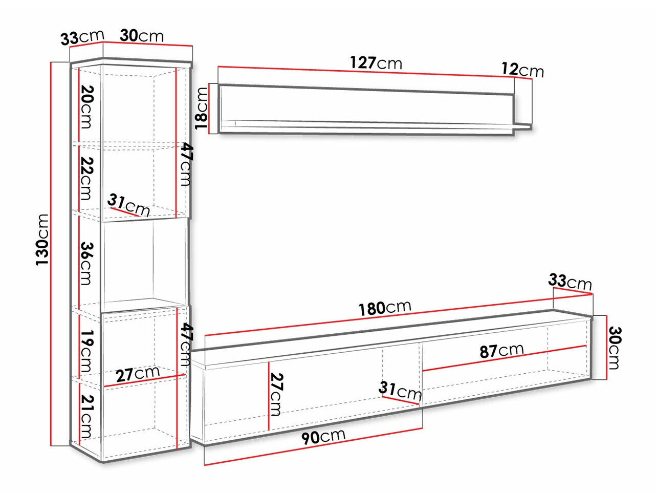 Woonkamerset Sarasota 130 (Donkergrijs + Glanzend wit)