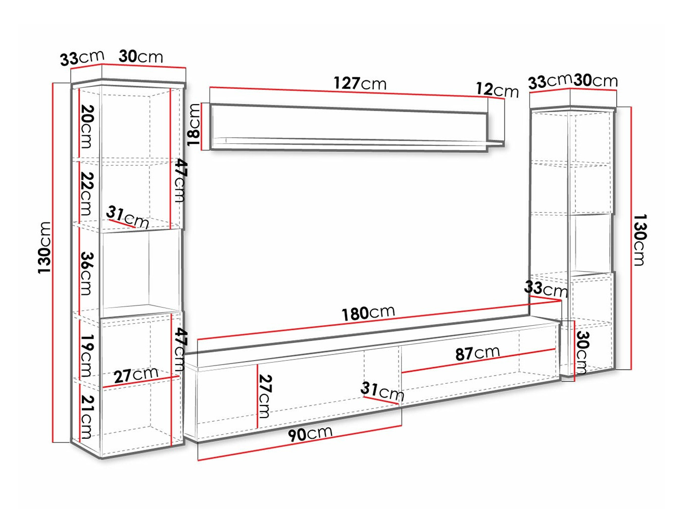 Woonkamerset Sarasota 131 (Donkergrijs + Glanzend wit)