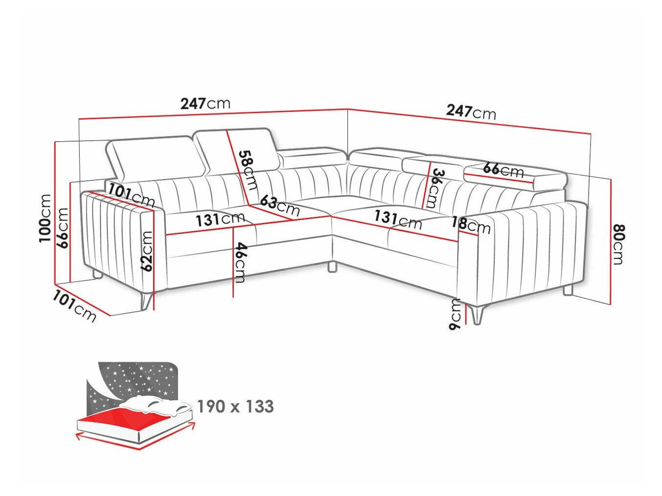 Hoekbank Columbus 201 (Velluto 16)