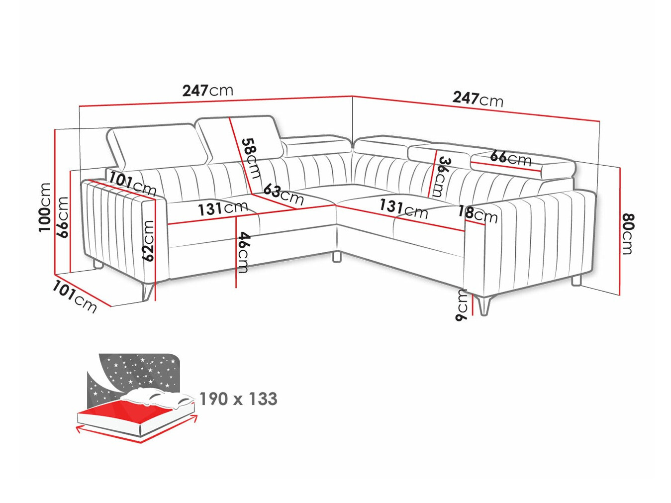 Hoekbank Columbus 201 (Velluto 18)