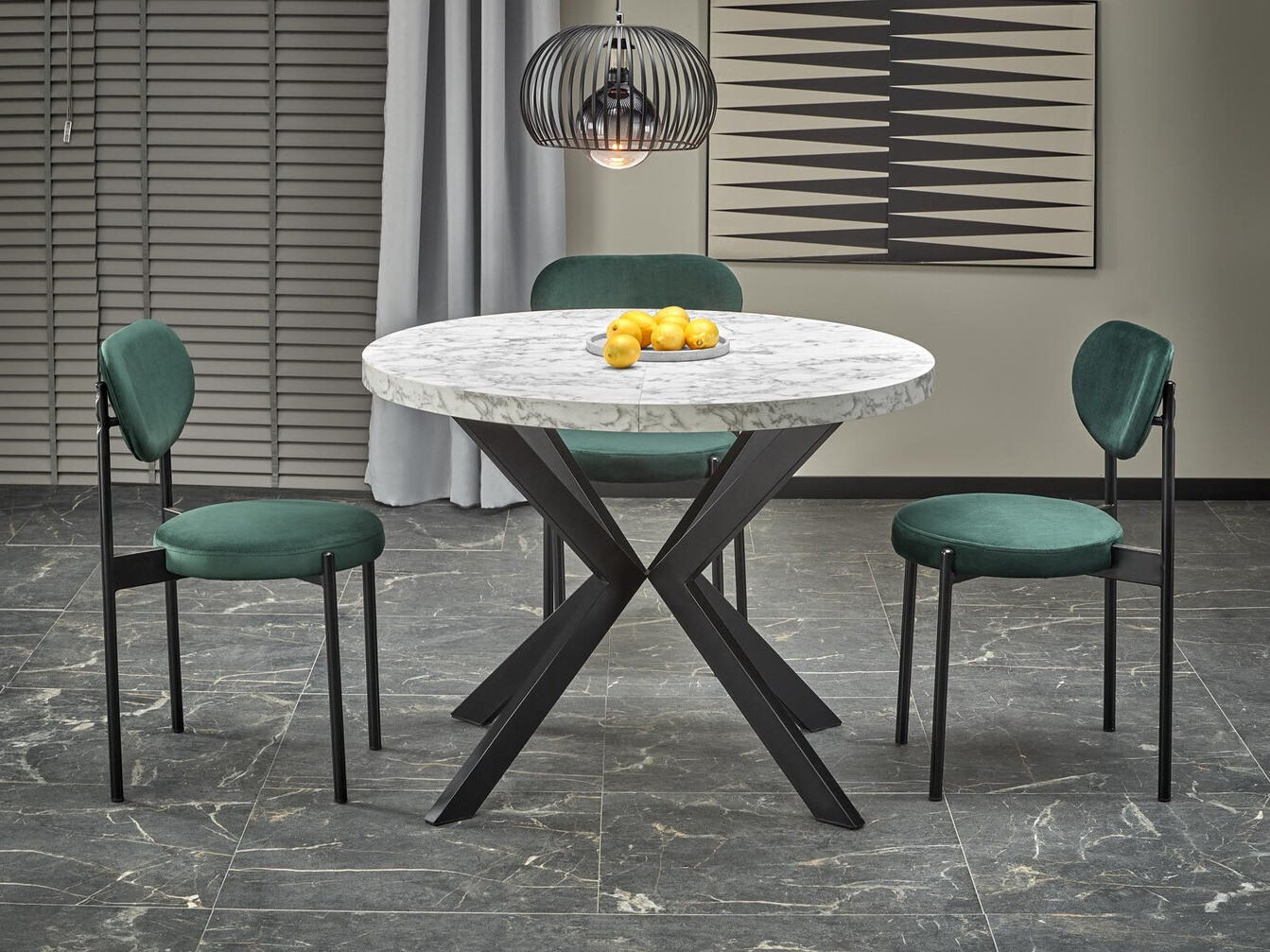 Tafel Houston 1495 (Wit marmer + Zwart)