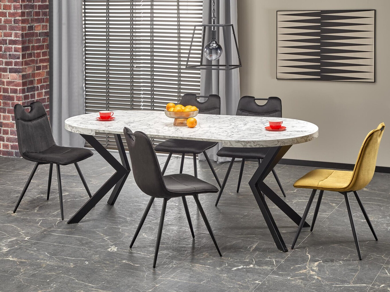 Tafel Houston 1495 (Wit marmer + Zwart)