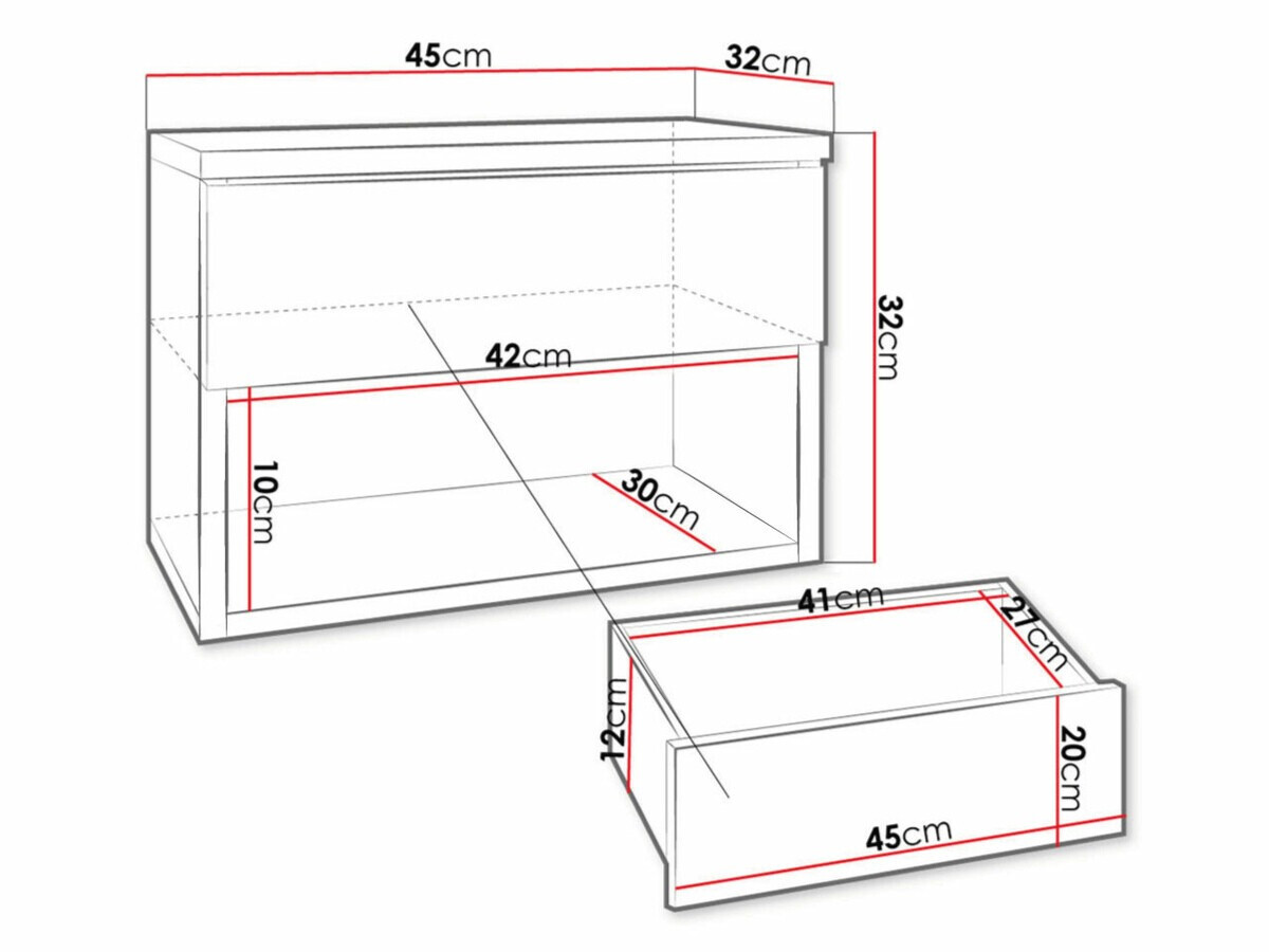 Nachtkastje Papilix (Wit + Glanzend wit)