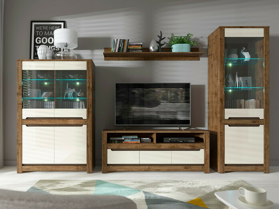 Boekenkast Ophevaru 106 (Glanzend crème + April eiken)