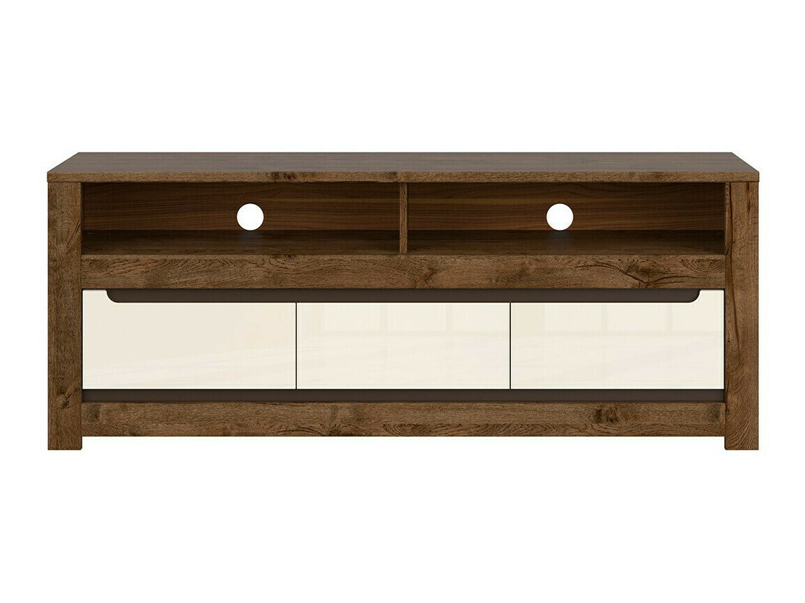 TV-meubel Ophevaru 108 (Glanzend crème + April eiken)