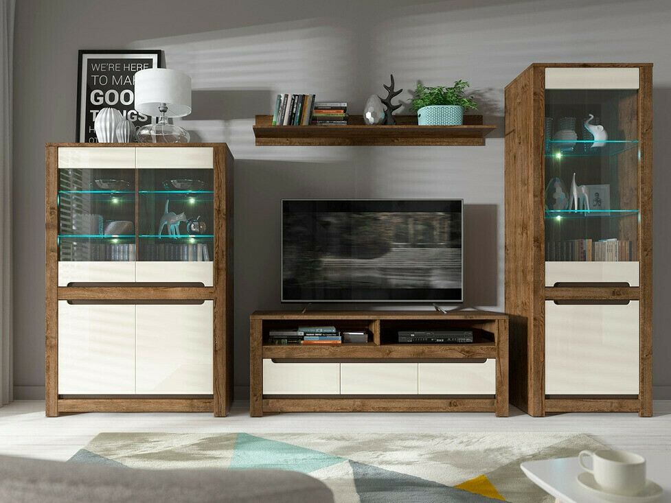 Kledingkast Ophevaru 109 (Glanzend crème + April eiken)