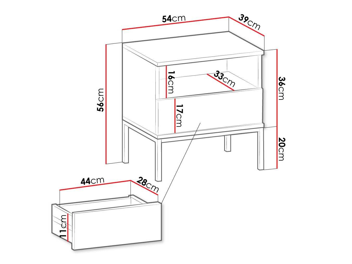 Nachtkastje Manal (Zwart + Wotan eik)