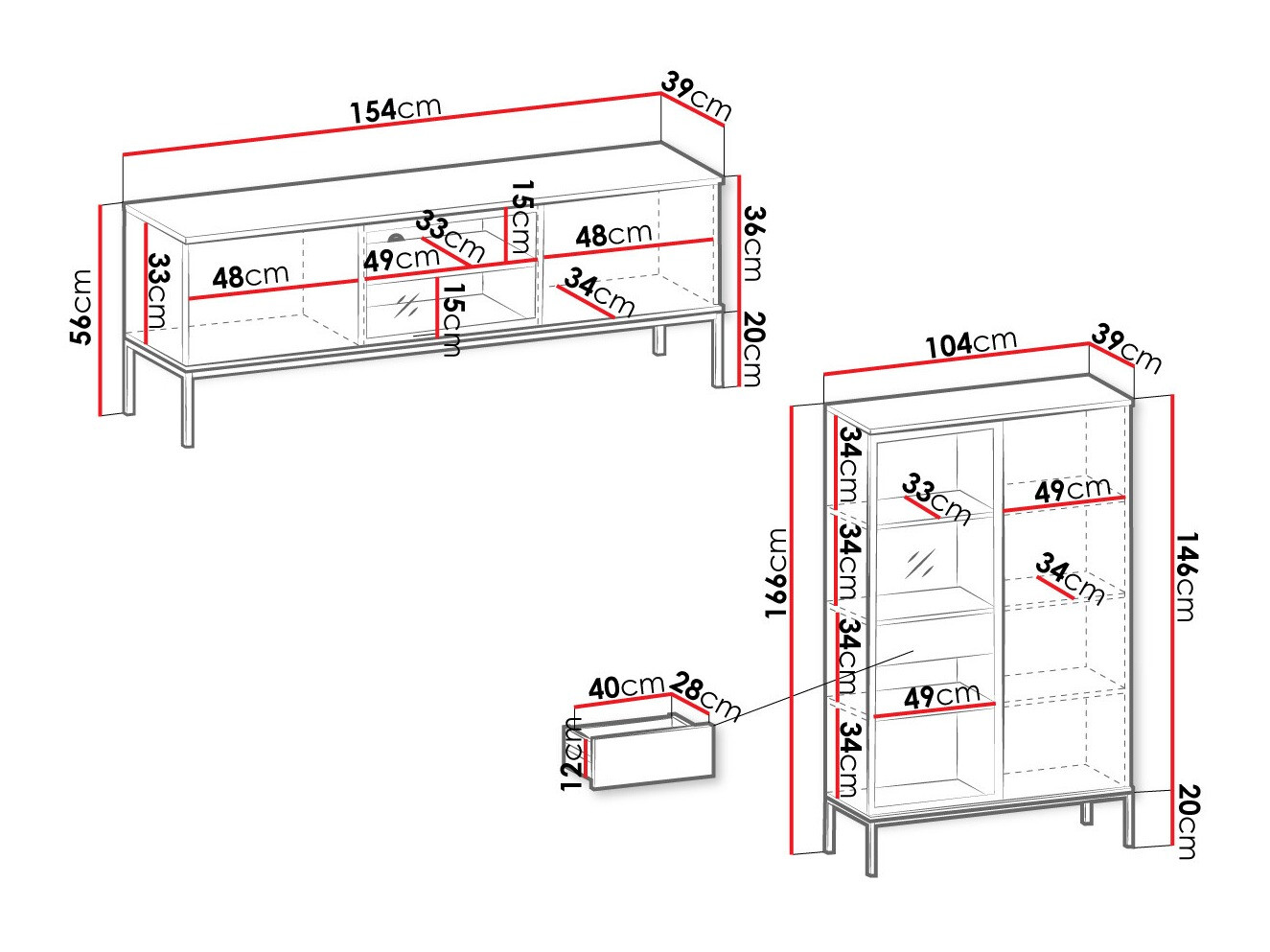 Woonkamerset Manal I (Zwart + Wotan eik)