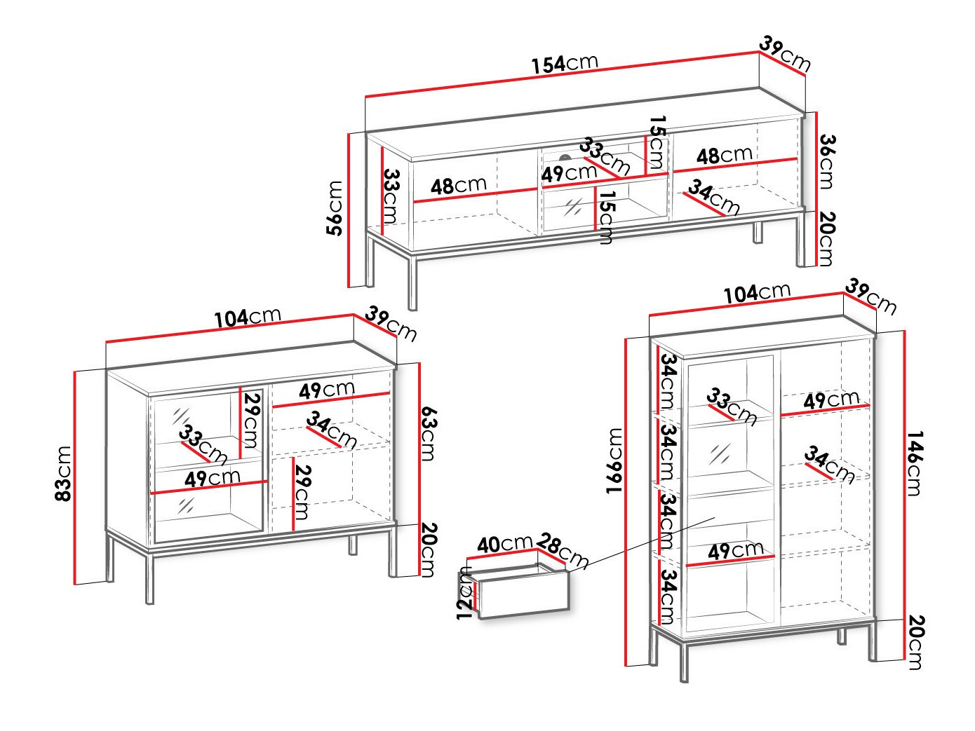Woonkamerset Manal (Zwart + Wotan eik)