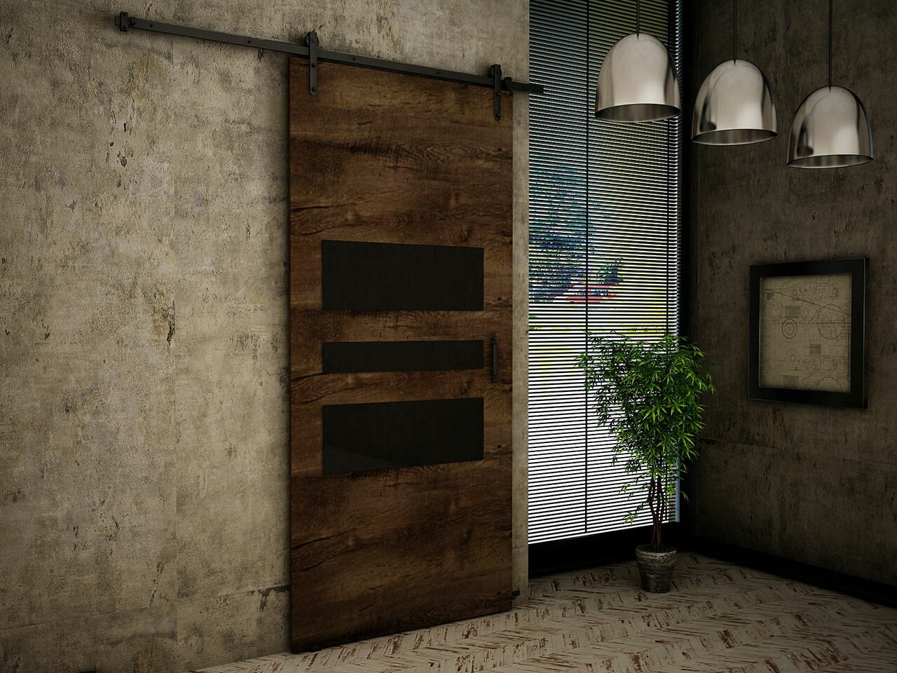 Schuifdeuren Dover 164 (Donker essen + Zwart)