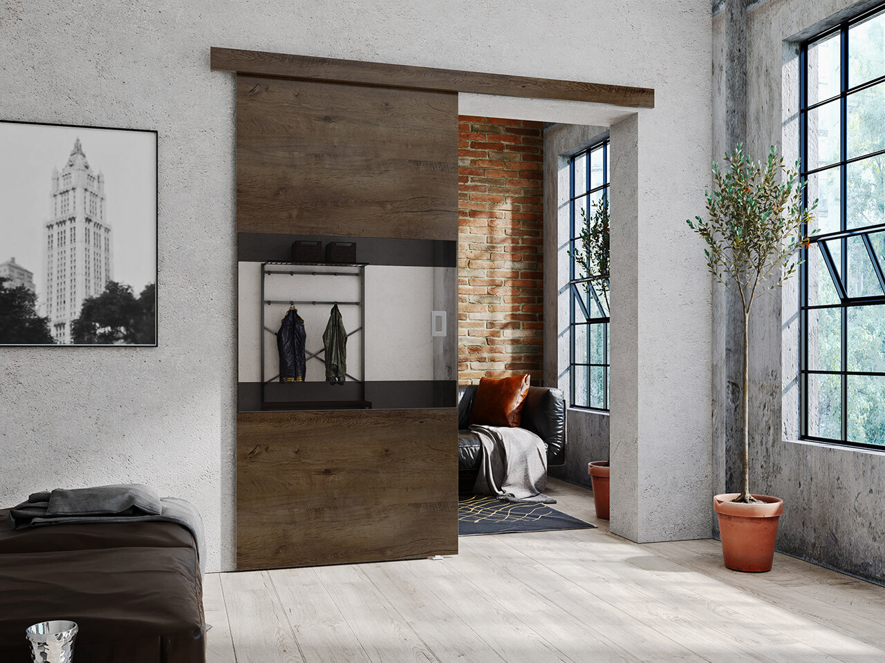 Schuifdeuren Dover 175 (Donker essen + Zwart)