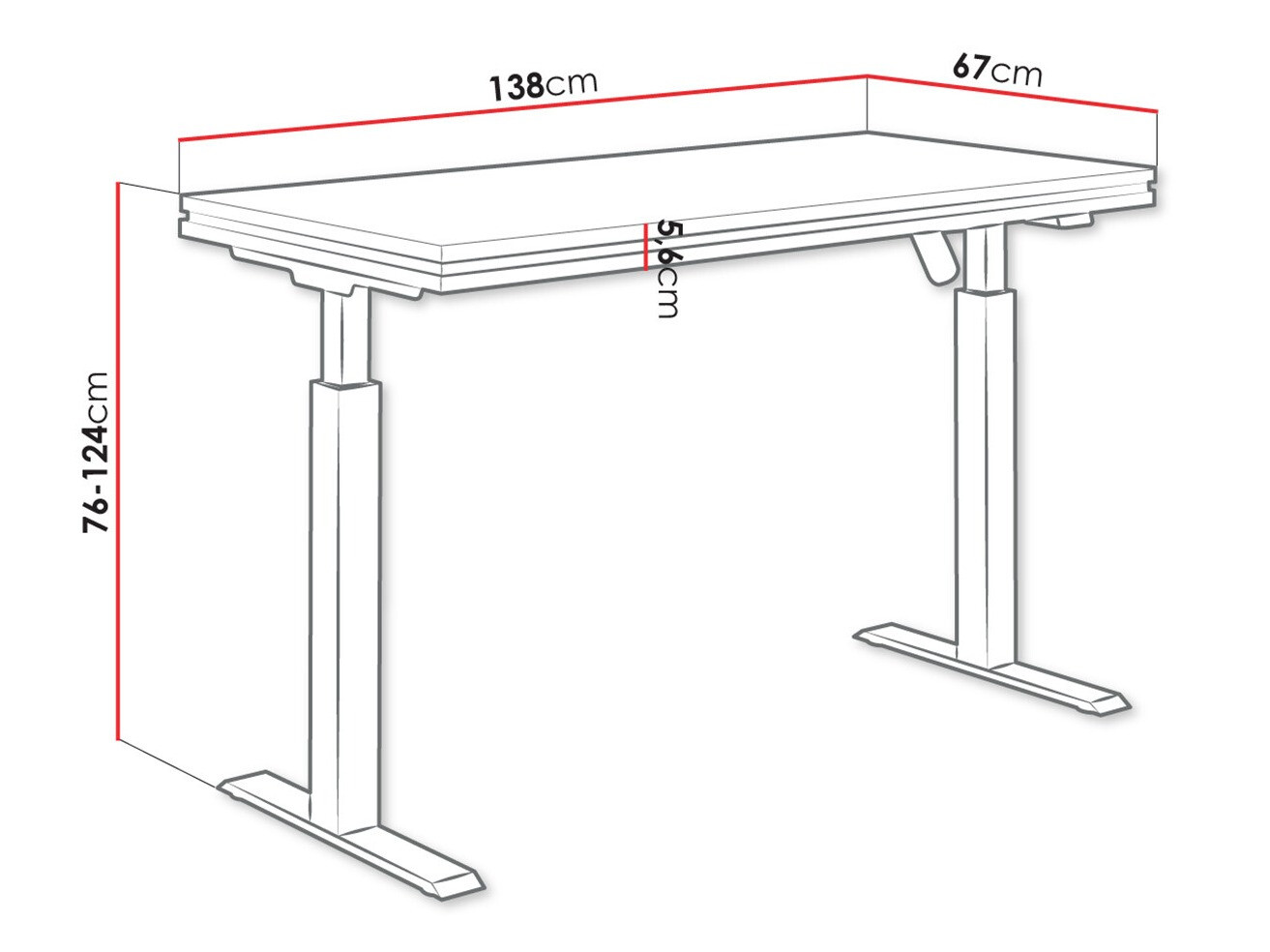 In hoogte verstelbaar bureau Tucson 170 (Lichtgrijs + Matzwart)