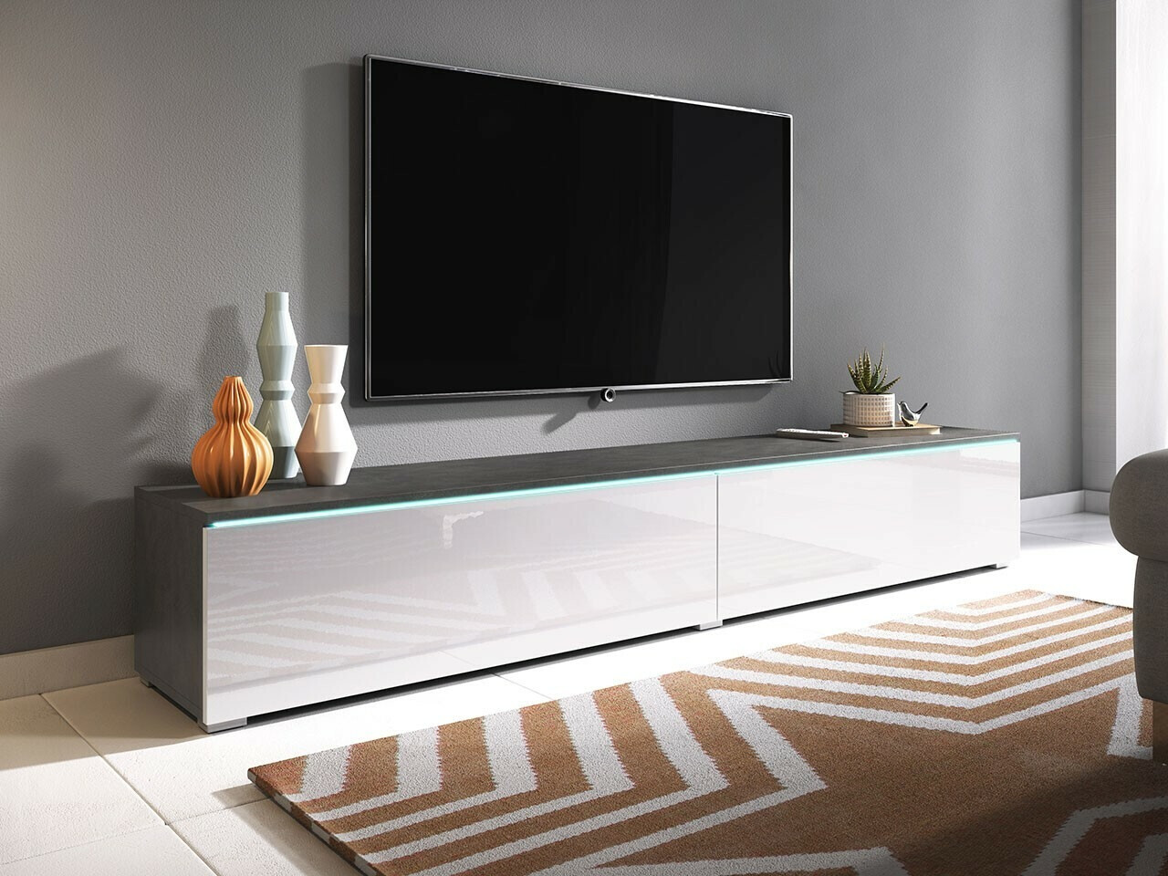 TV-meubel Sarasota 121 (Matera grijs + Glanzend wit)