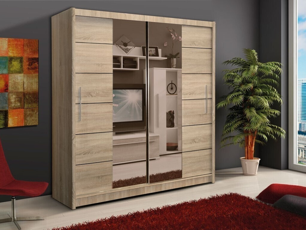 Kledingkast Honolulu 193 (Sonoma eik + getinte spiegel)