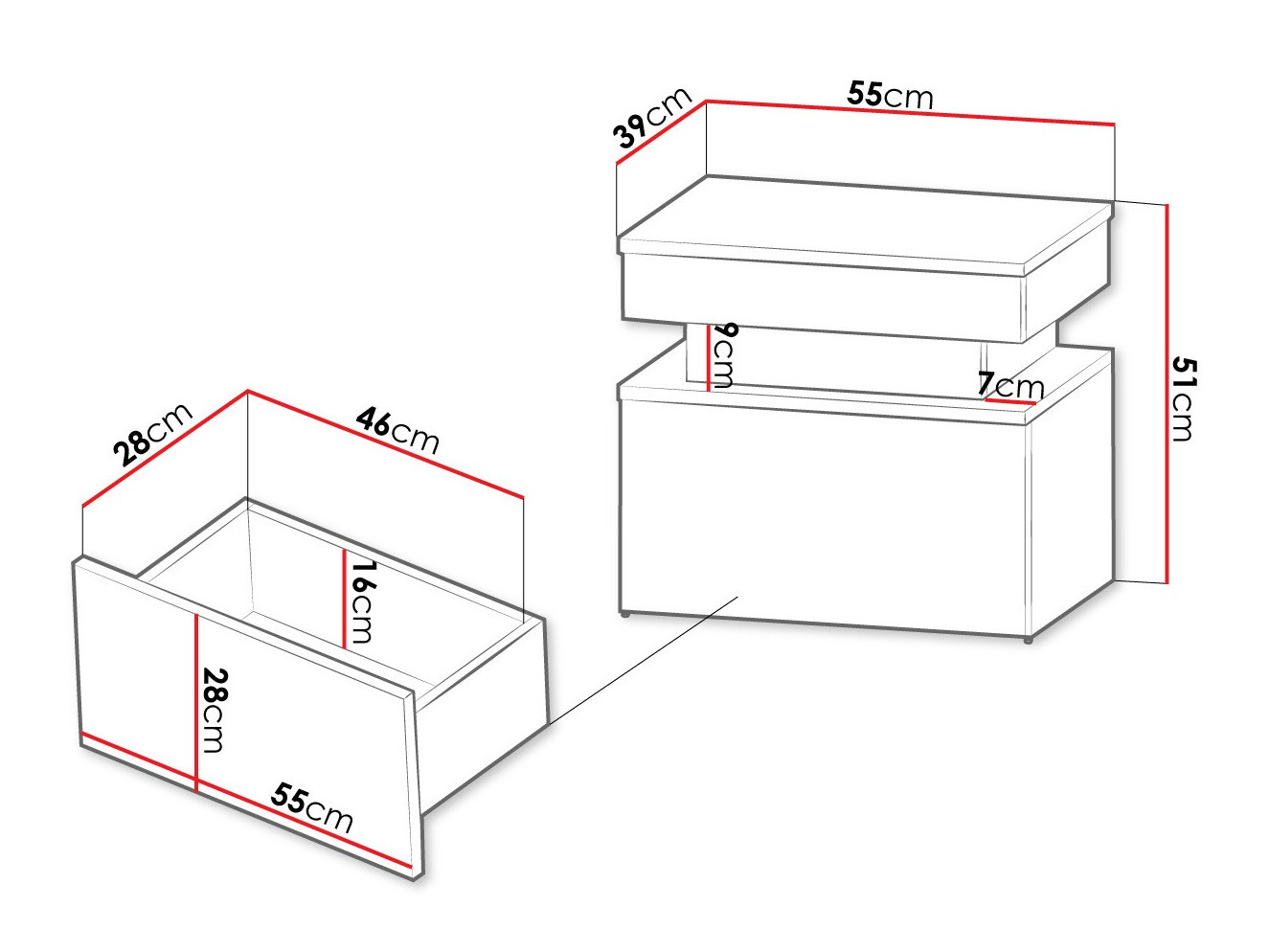 Nachtkastje Monfero 102 (Wit + Glanzend wit)