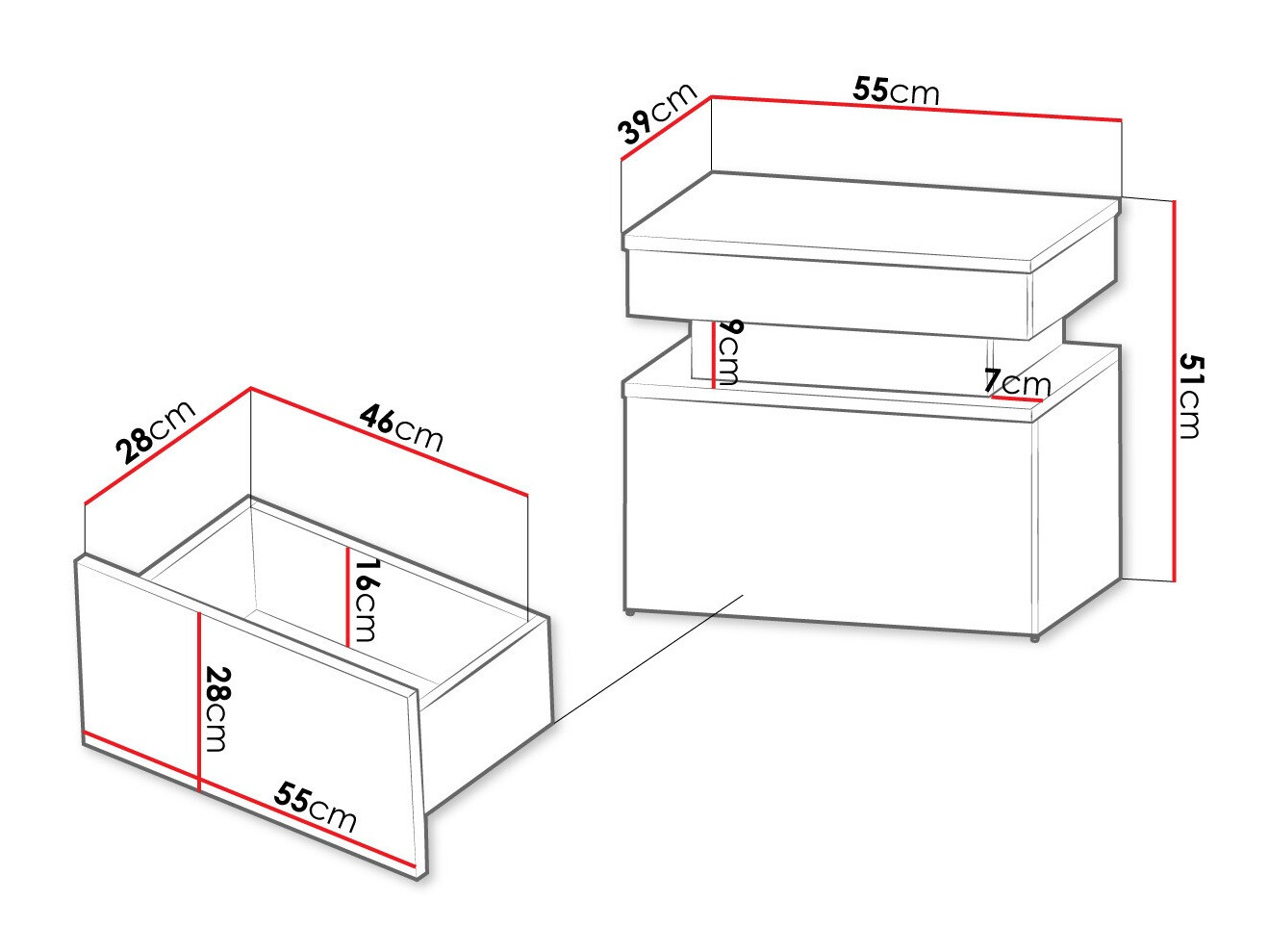 Nachtkastje Monfero 102 (Zwart + Glanzend zwart)