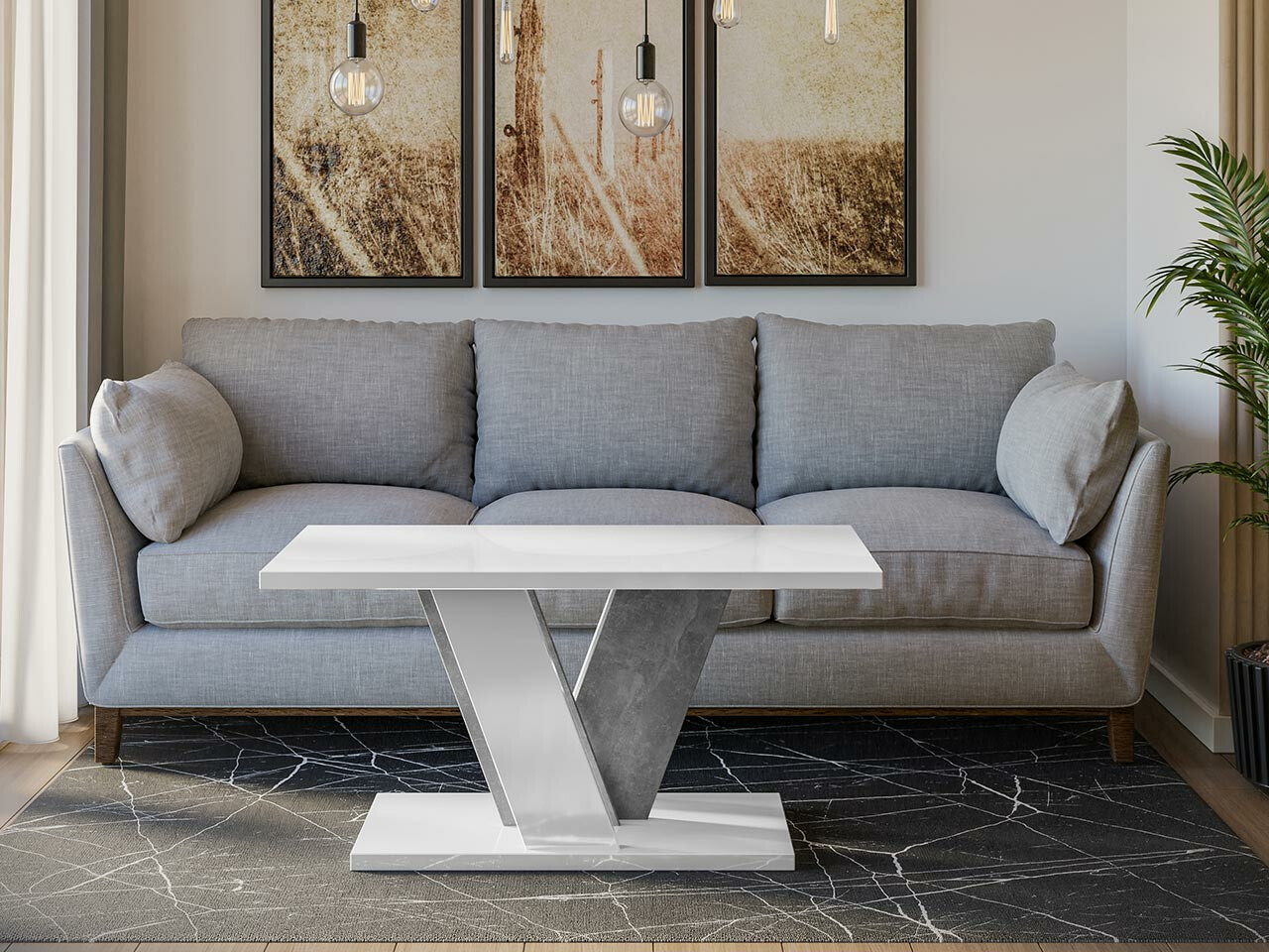 Salontafel Goodyear 128 (Glanzend wit + Grijs)