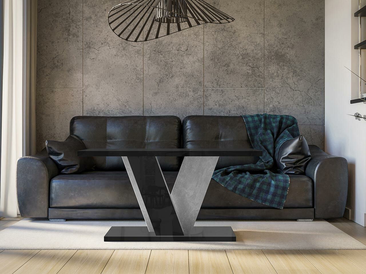 Salontafel Goodyear 128 (Glanzend zwart + Beton)