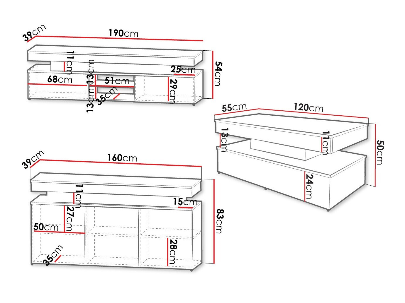 Woonkamerset Monfero 105 (Wit + Glanzend wit)