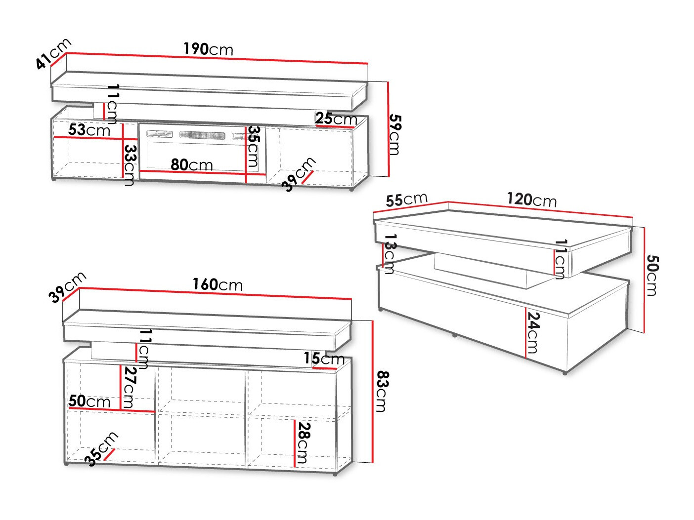 Woonkamerset Monfero 106 (Zwart + Glanzend zwart)