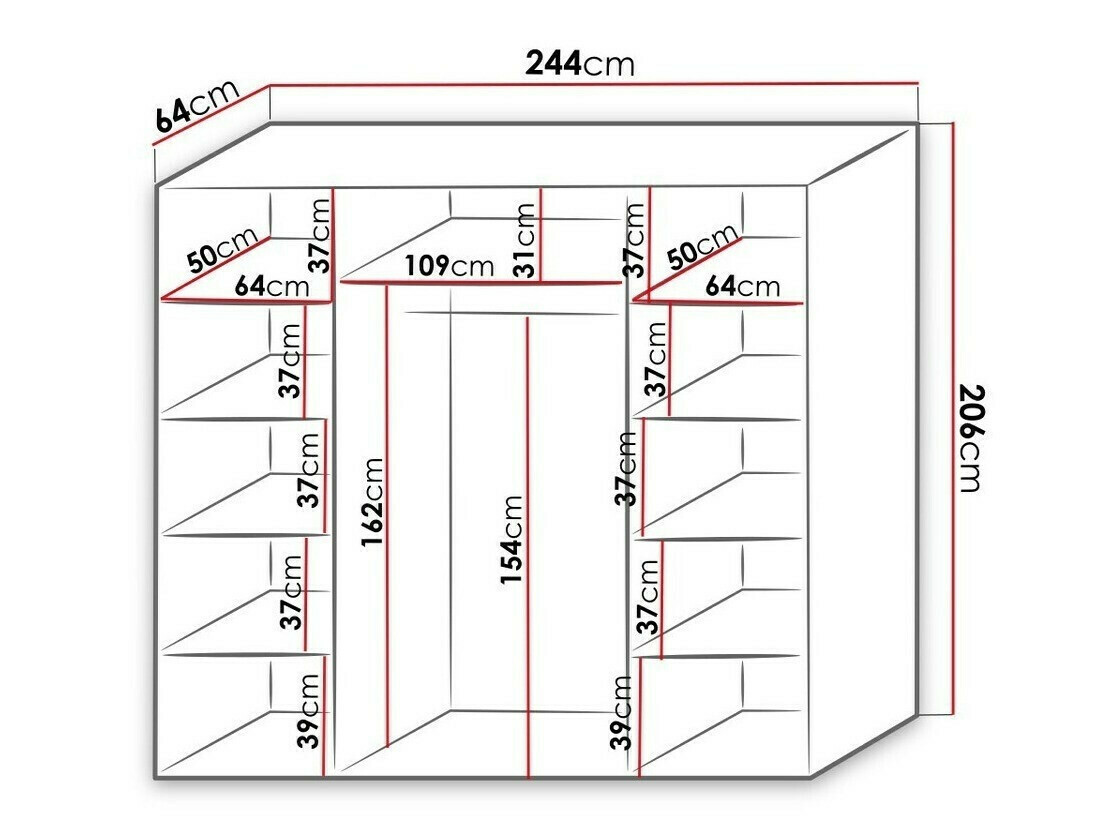 Kledingkast Murrieta 171 (Glanzend wit + Glanzend zwart + Wit)