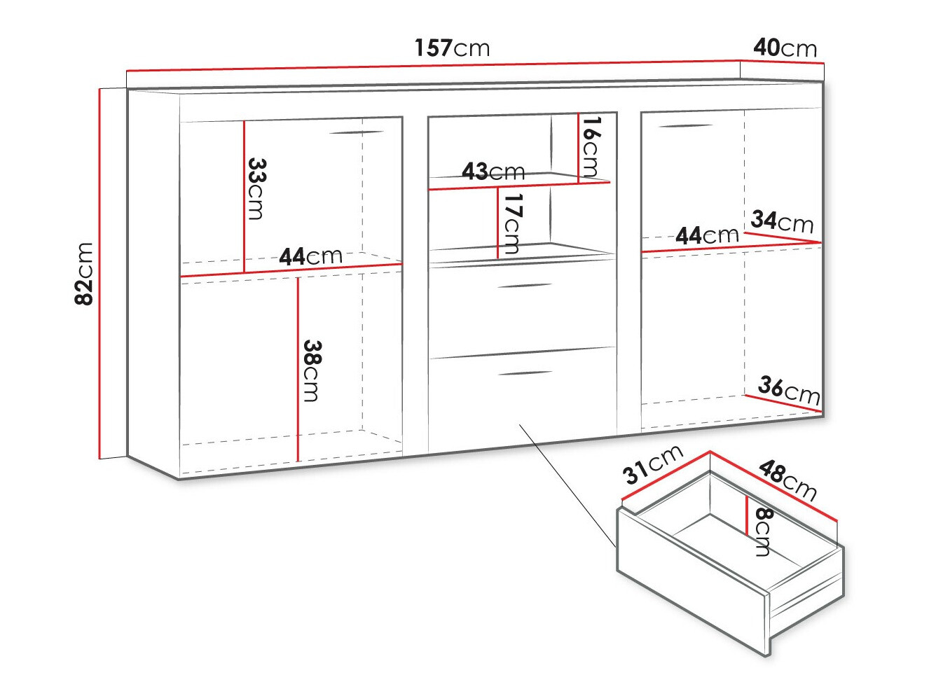 Ladekast Tucson 104 (Wit + Beton)