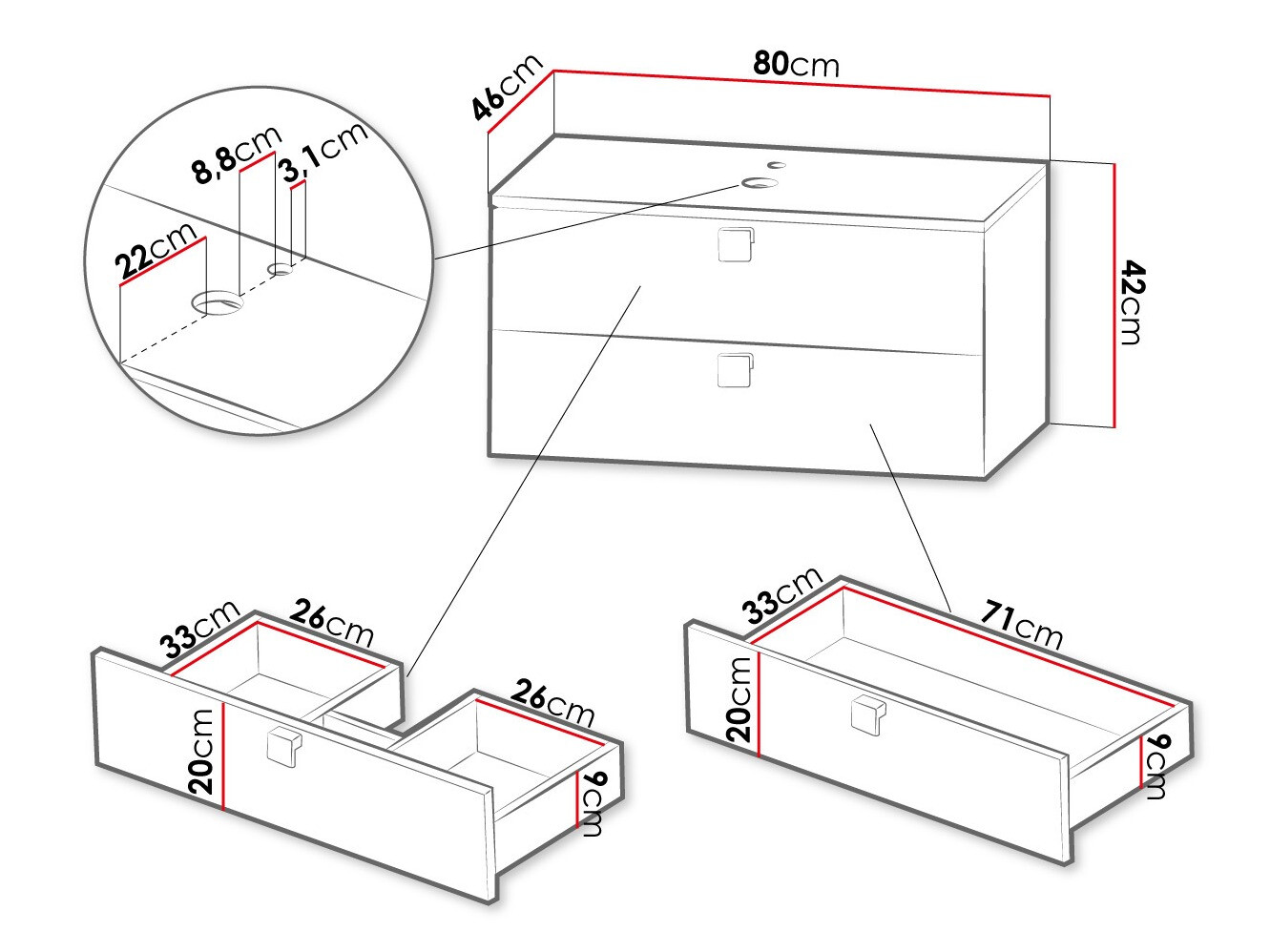 Hangend badkamermeubel voor wastafel Orlvera 102 (Wit)