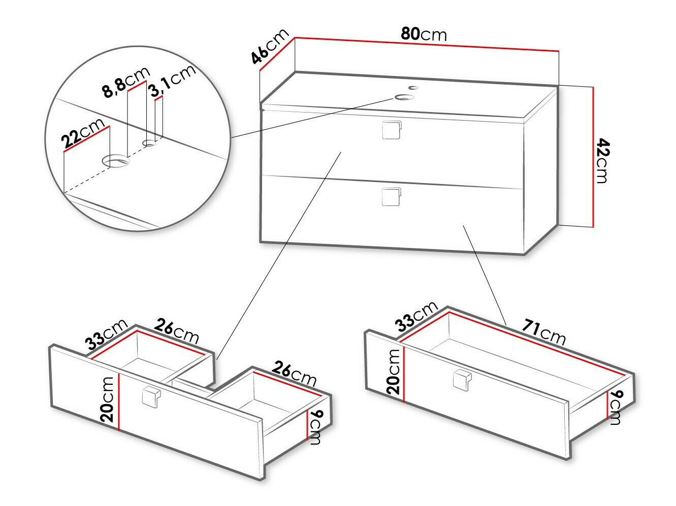 Hangend badkamermeubel voor wastafel Orlvera 102 (Zwart)