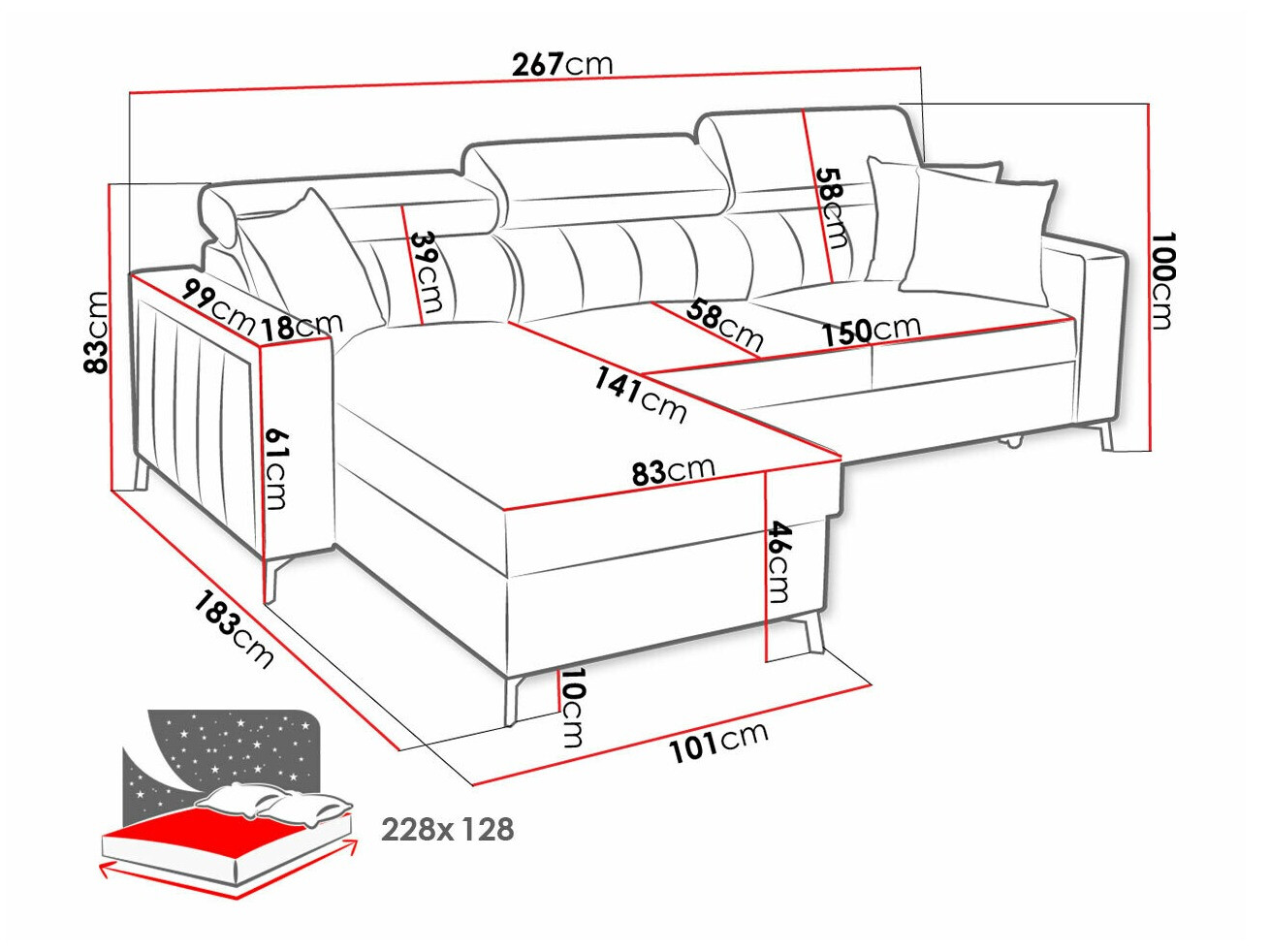 Hoekbank Sarasota 150 (Mono 234 + Botanical 36)