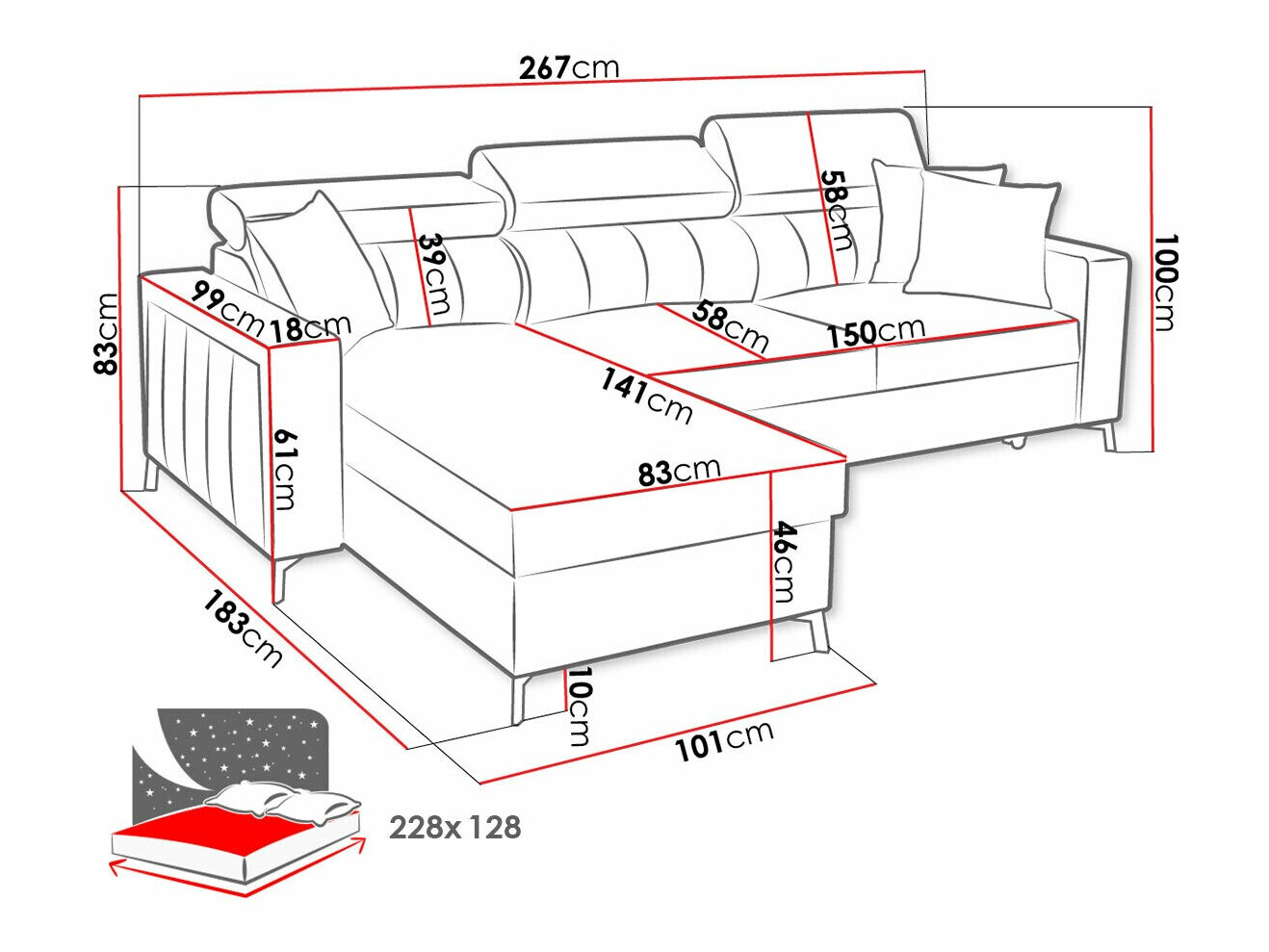 Hoekbank Sarasota 150 (Mono 242 + Botanical 36)