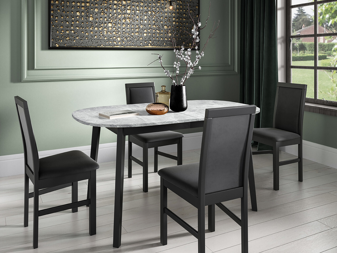 Tafel Edmond 114 (Grijs marmer + Zwart)