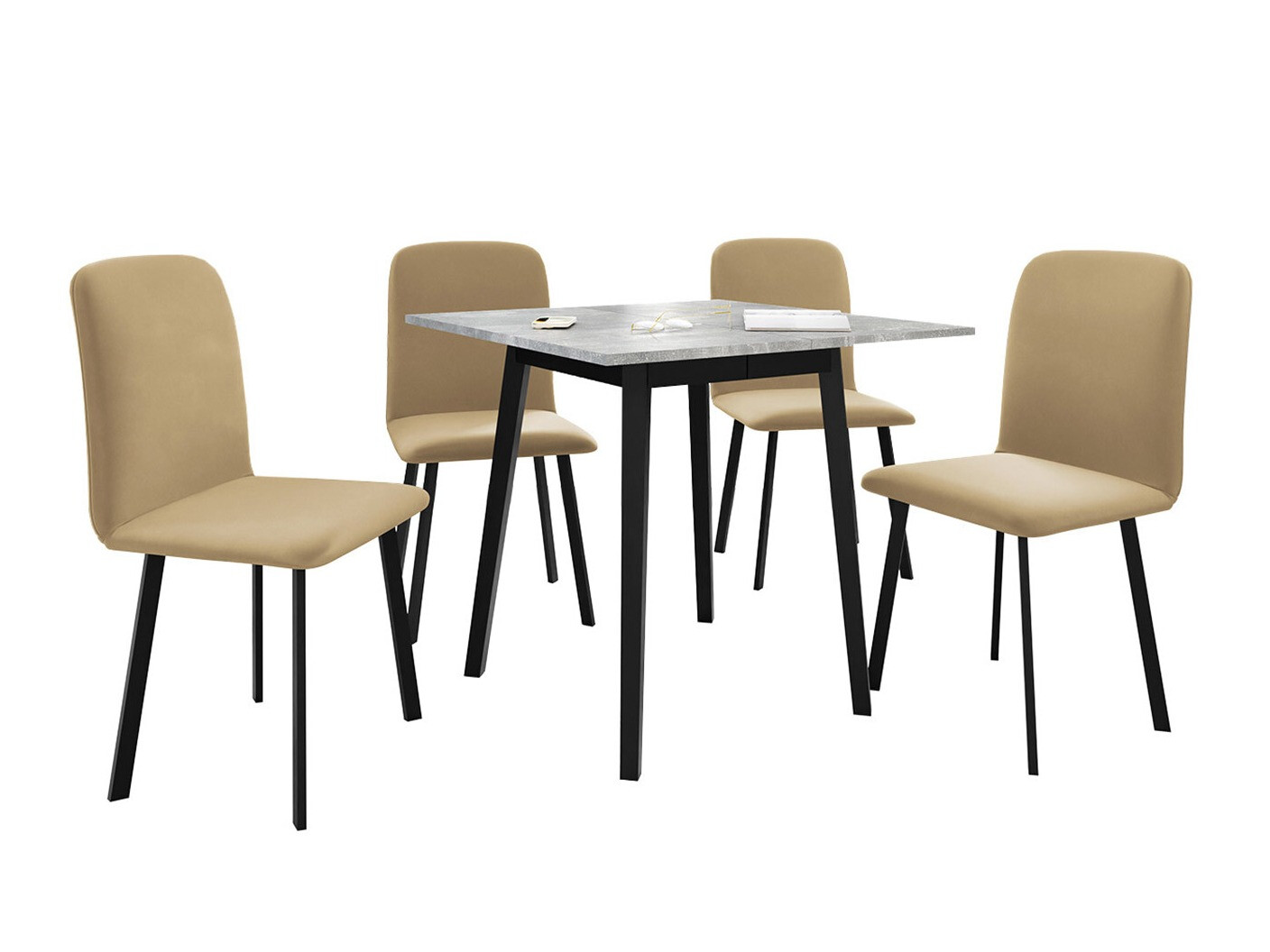 Eetkamerset Edmond 116 (Grijs marmer + Zwart)