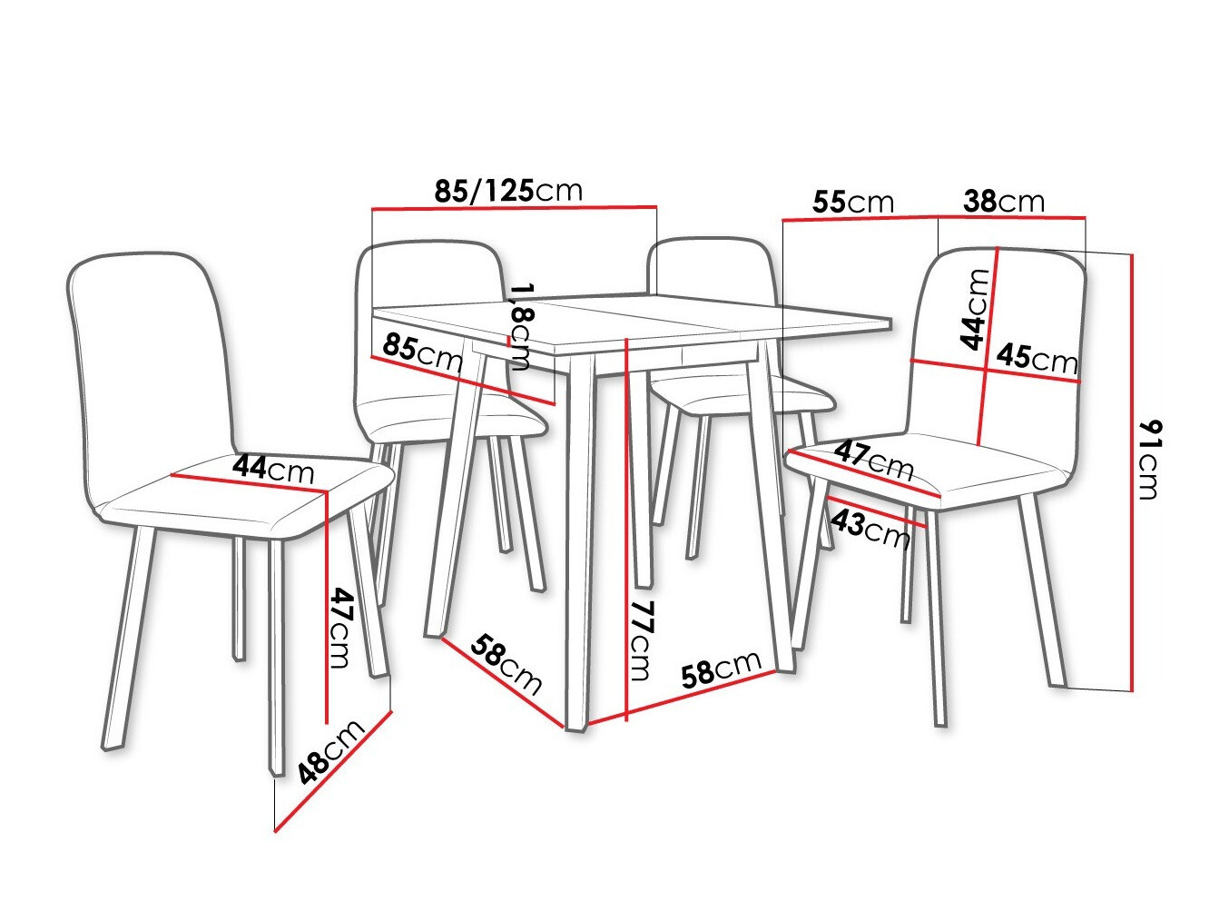 Eetkamerset Edmond 116 (Grijs marmer + Zwart)