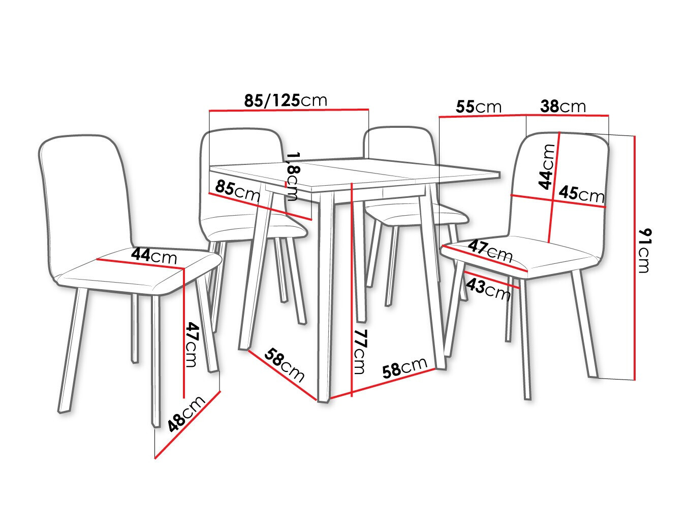 Eetkamerset Edmond 116 (Grijs marmer + Zwart)