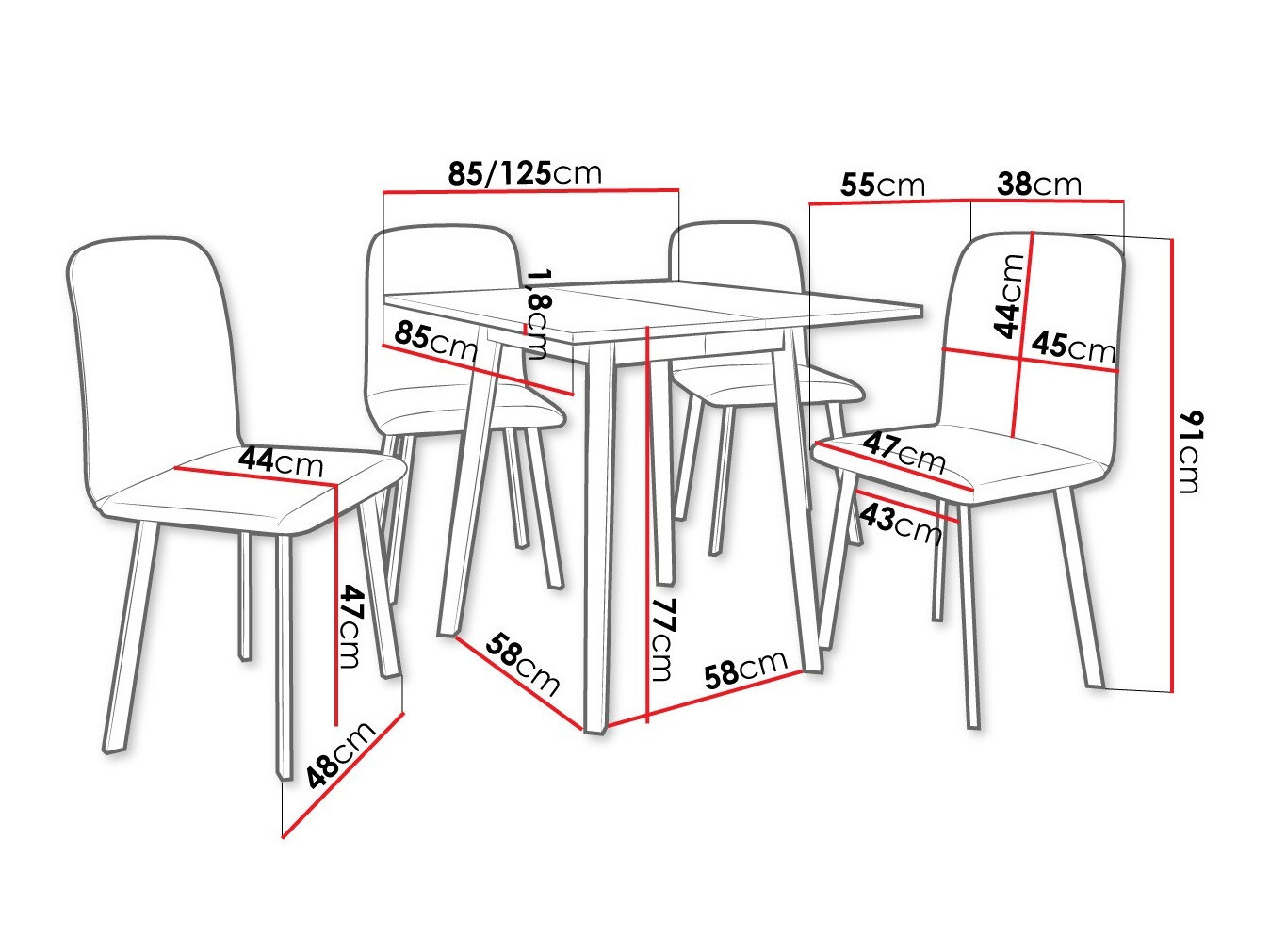 Eetkamerset Edmond 116 (Wit + Zwart)