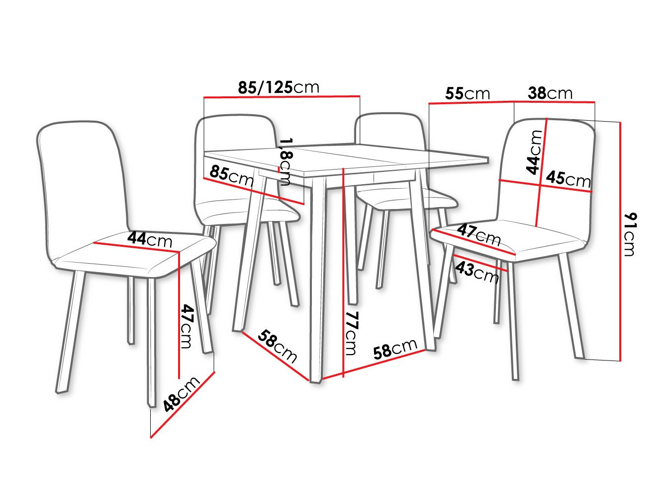 Eetkamerset Edmond 116 (Wit + Zwart)