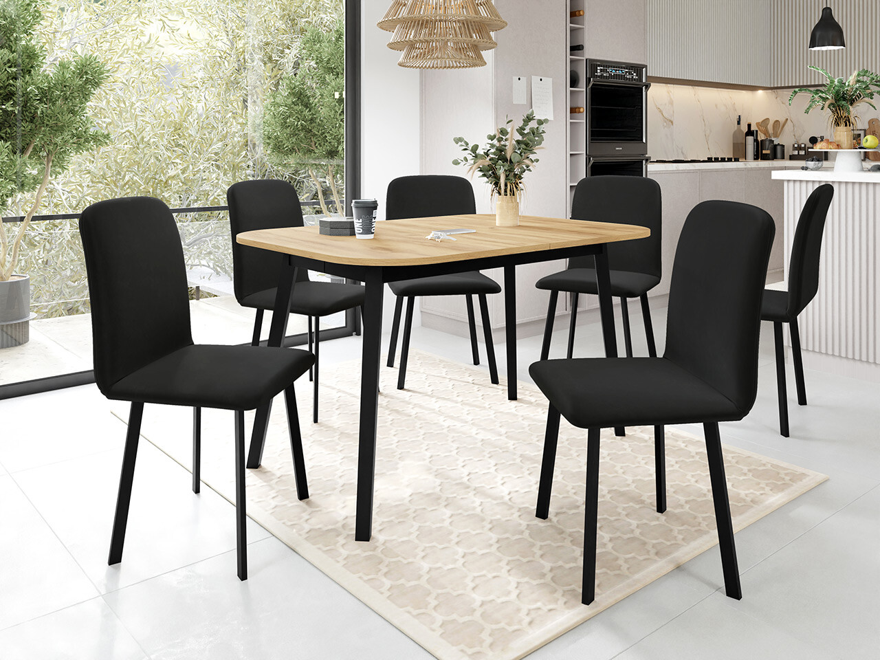 Eetkamerset Edmond 117 (Ambachtelijke gouden eik + Zwart)