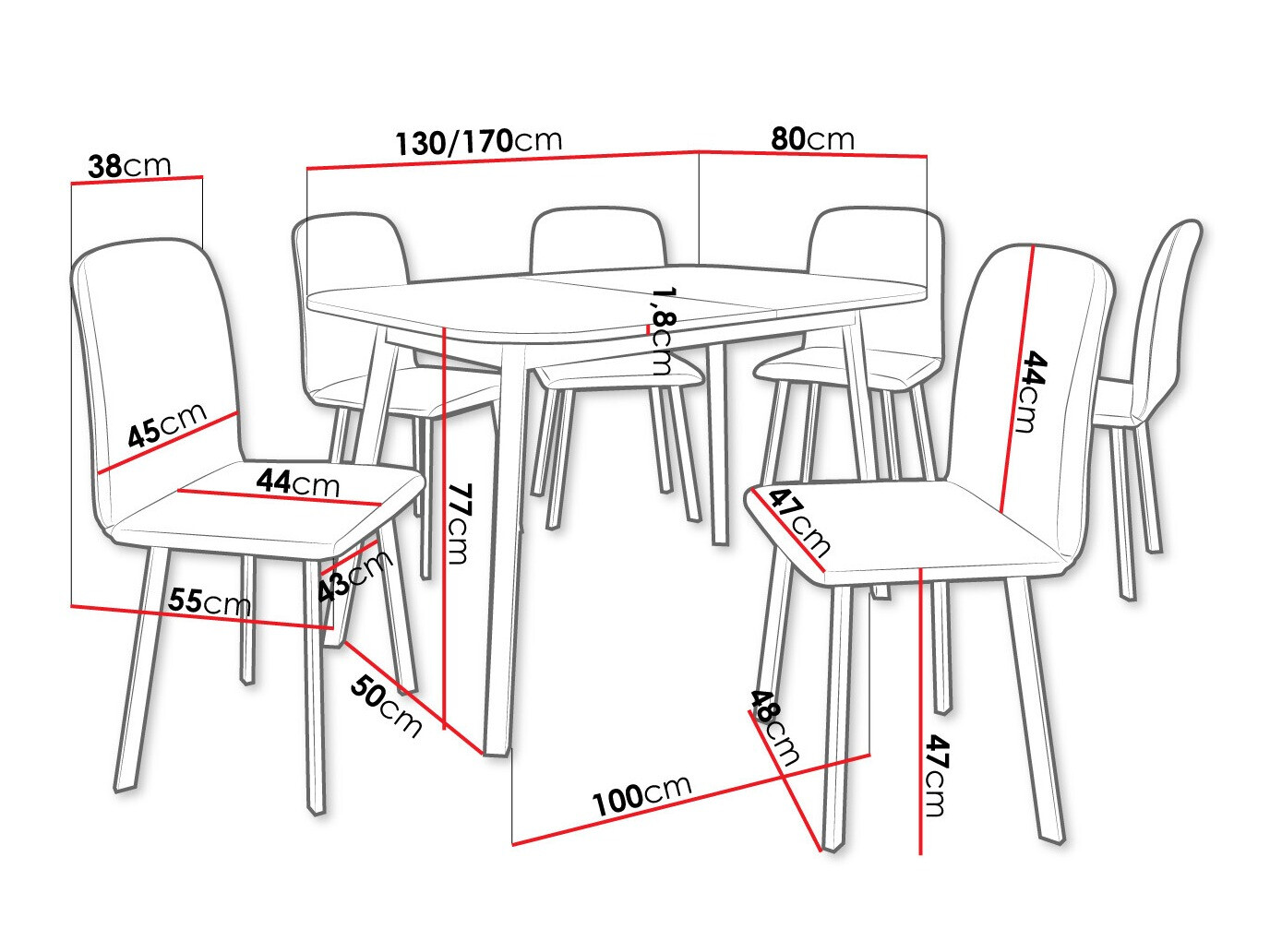 Eetkamerset Edmond 117 (Ambachtelijke gouden eik + Zwart)